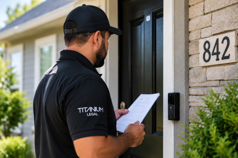 Titanium Legal process server delivering legal documents at a residence